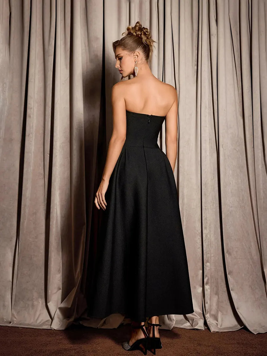 Elara Rhinestone Grid Formal Midi Dress