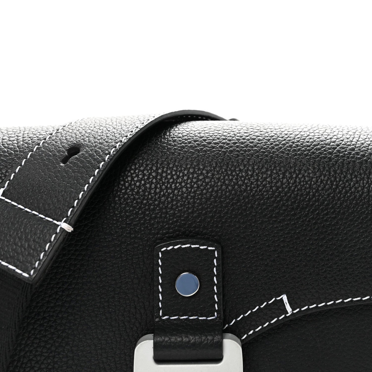Grained Calfskin Medium Saddle Messenger Bag Black