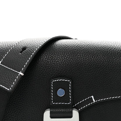 Grained Calfskin Medium Saddle Messenger Bag Black