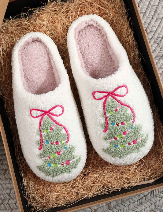 Bow Knot Christmas Tree Warm Indoor Slippers