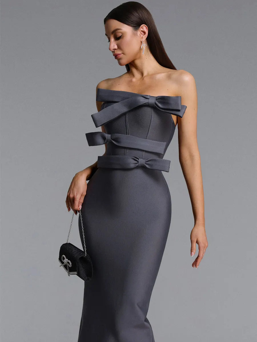Alma Strapless Bow Bandage Maxi Dress