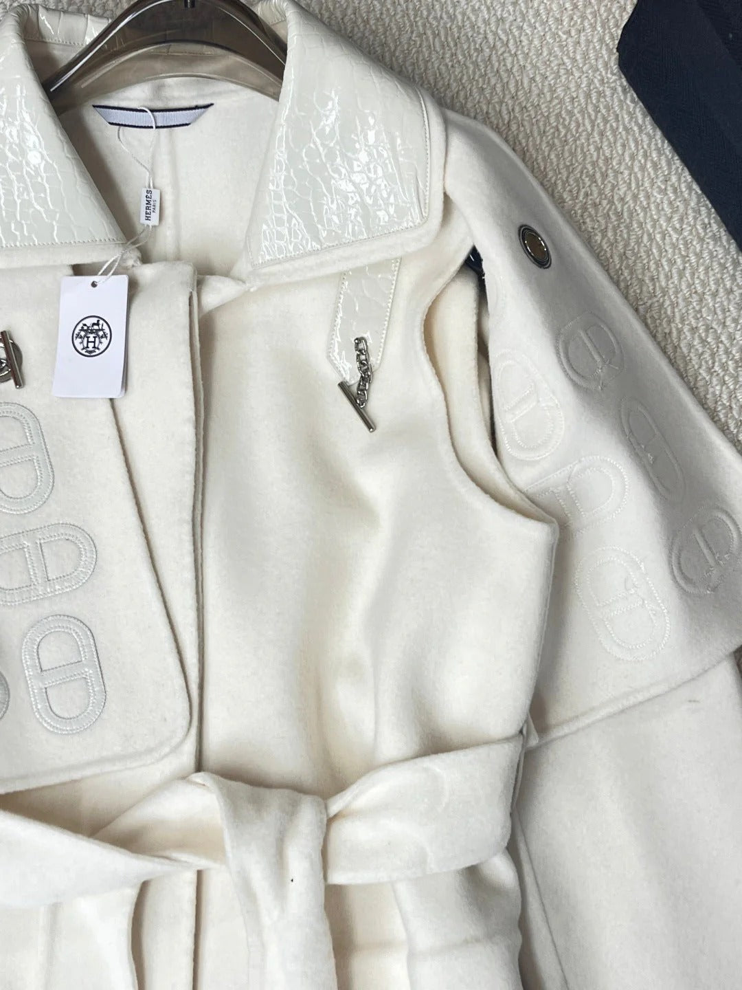 HERMES 25S LONG CASHMERE PIG-NOSE COAT 206