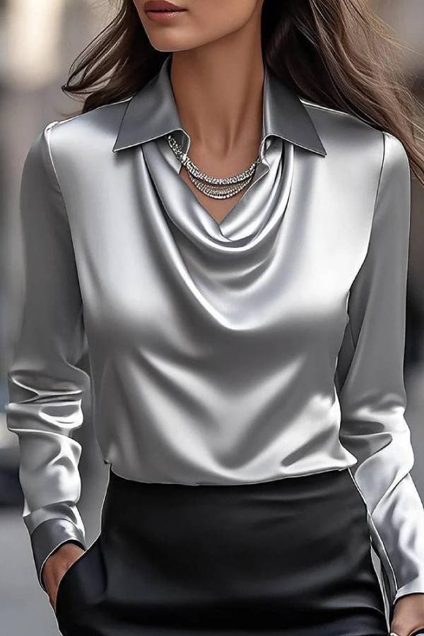 Temperamental Printed Simple Shirt Collar Ladies Top