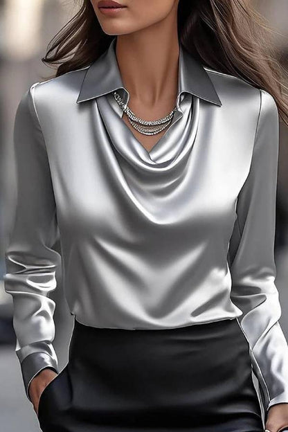 Temperamental Printed Simple Shirt Collar Ladies Top