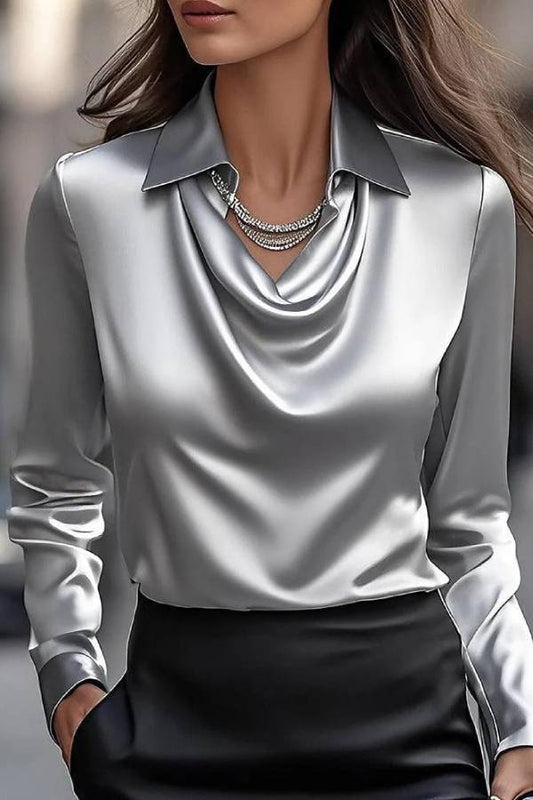 Temperamental Printed Simple Shirt Collar Ladies Top
