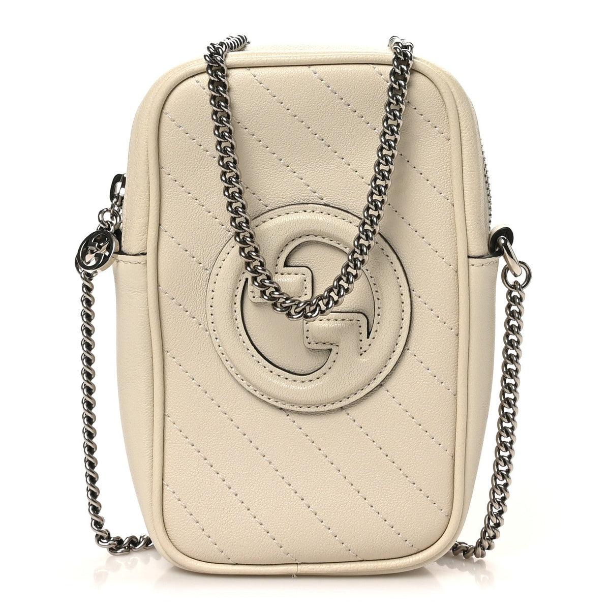Sakai Be Green Calfskin Diagonal Stitched Mini Blondie Vertical Shoulder Bag Mystic White