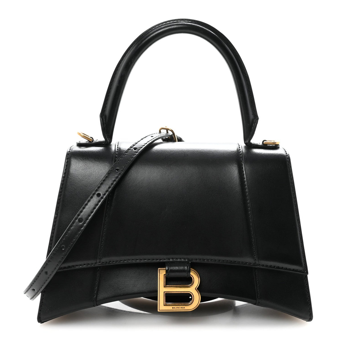 Shiny Box Calfskin Small Hourglass Top Handle Bag Black