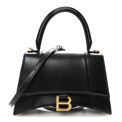 Shiny Box Calfskin Small Hourglass Top Handle Bag Black