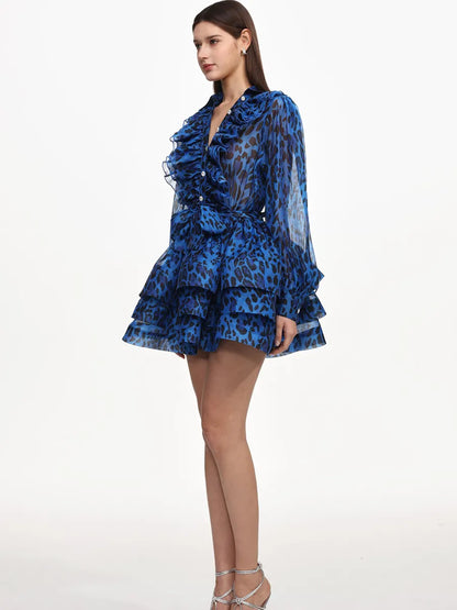 Halle Ruffle Leopard Print Woven Mini Dress