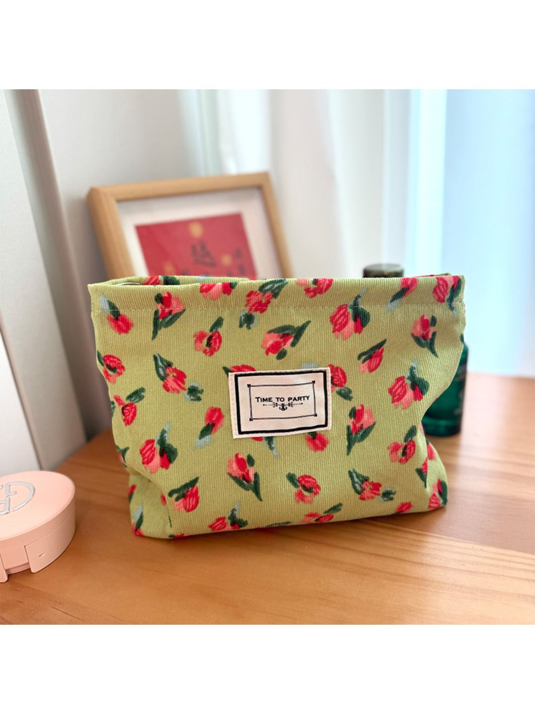 Cosbai - Canvas Makeup Bag with Floral Prints