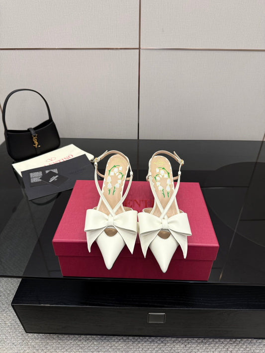 VT Bowow Slingback Pumps 85mm Ivory Leather