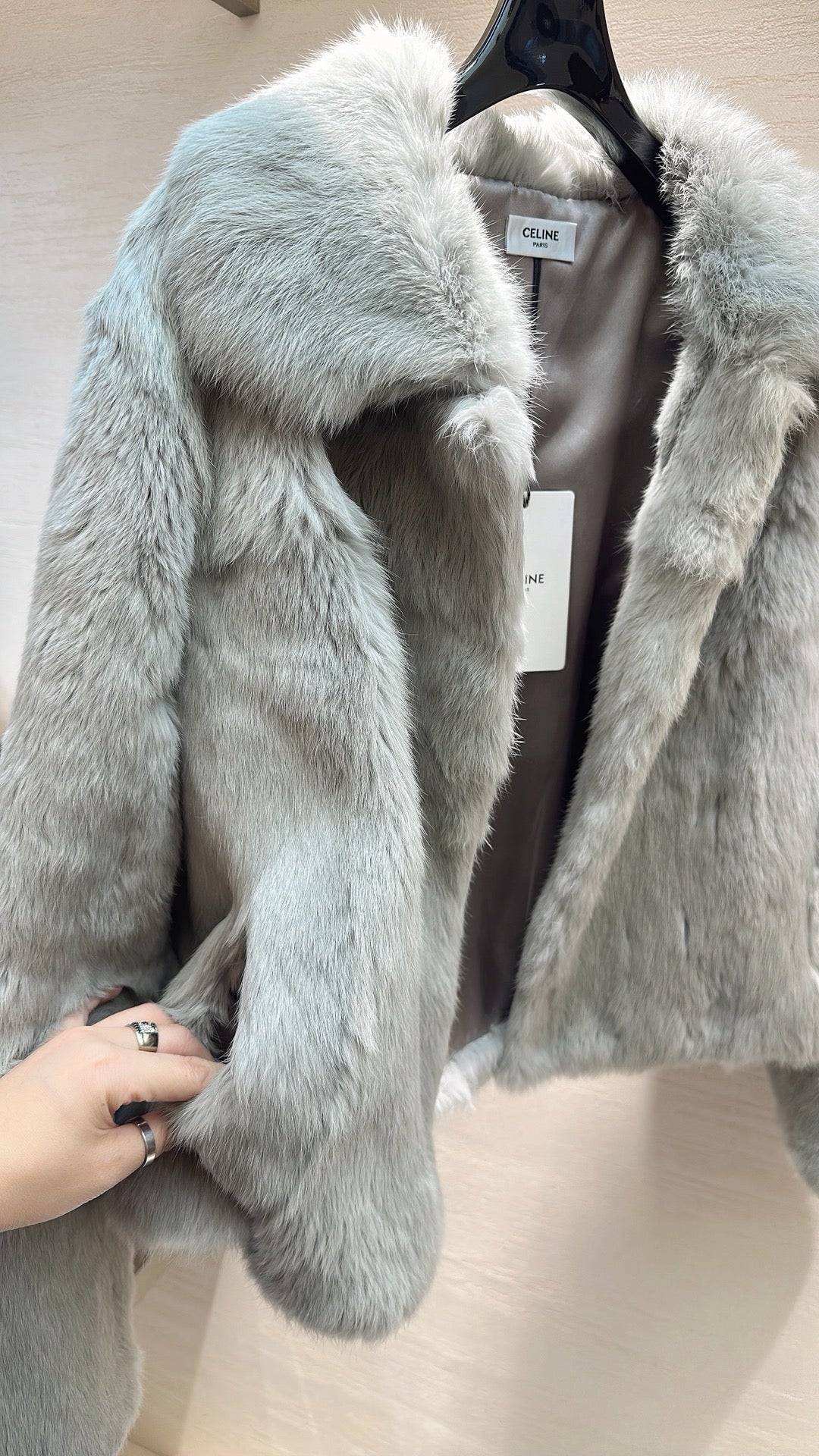 CELINE Rabbit Fur Coat Light Gray 333225