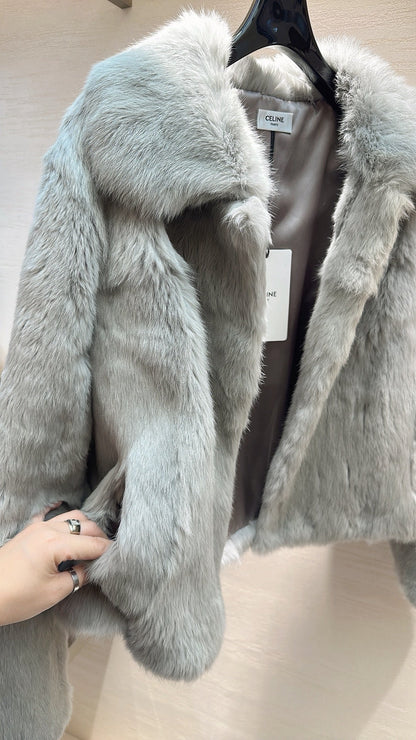 CELINE Rabbit Fur Coat Light Gray 333225