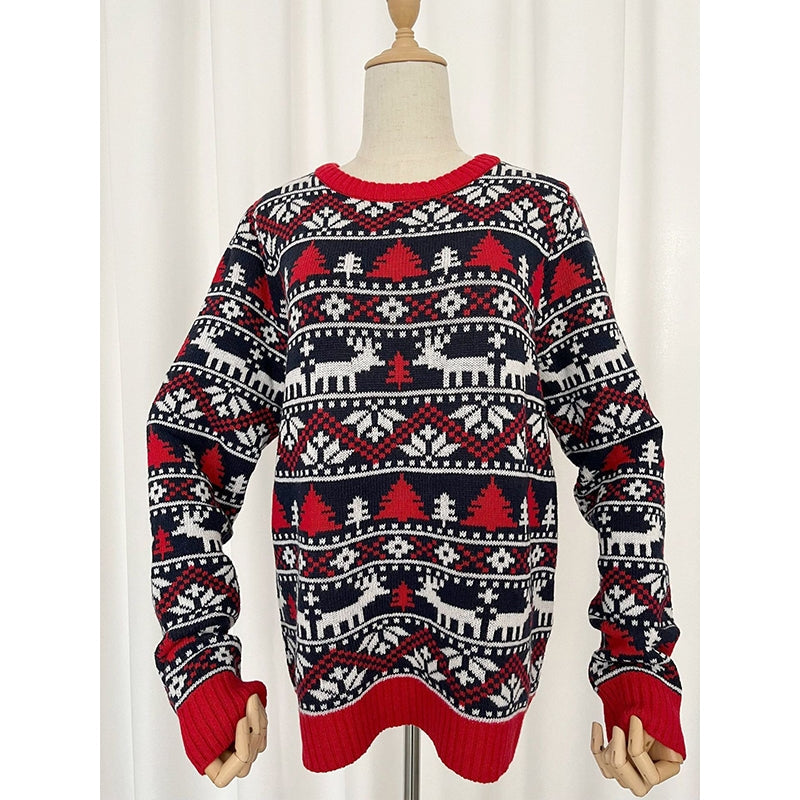 Christmas Loose Long Sleeves Printed Sweater Tops