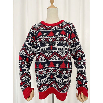 Christmas Loose Long Sleeves Printed Sweater Tops