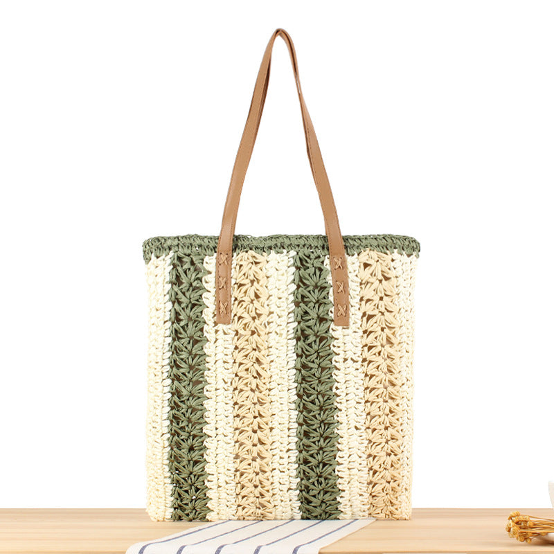 Crochet Market Bag Color Contrast Stripe Bag