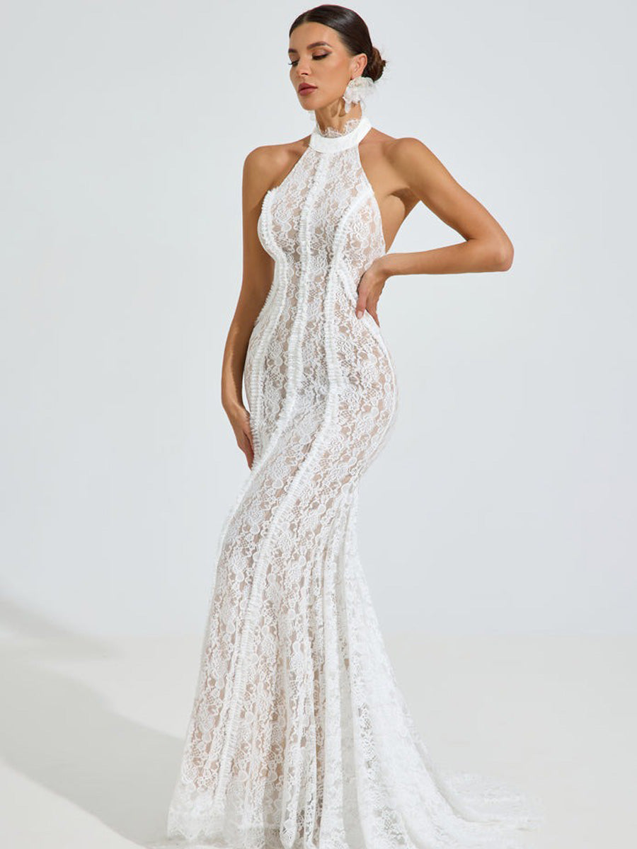 Abigail Halter Lace Mermaid Maxi Dress