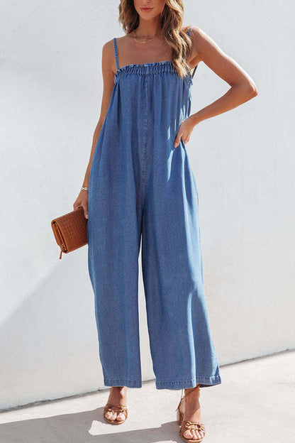 Slender wide-leg pants cropped casual overalls