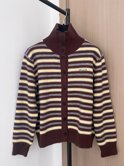 Prada 2025 Two-Tone Cardigan Brown and White Wool
