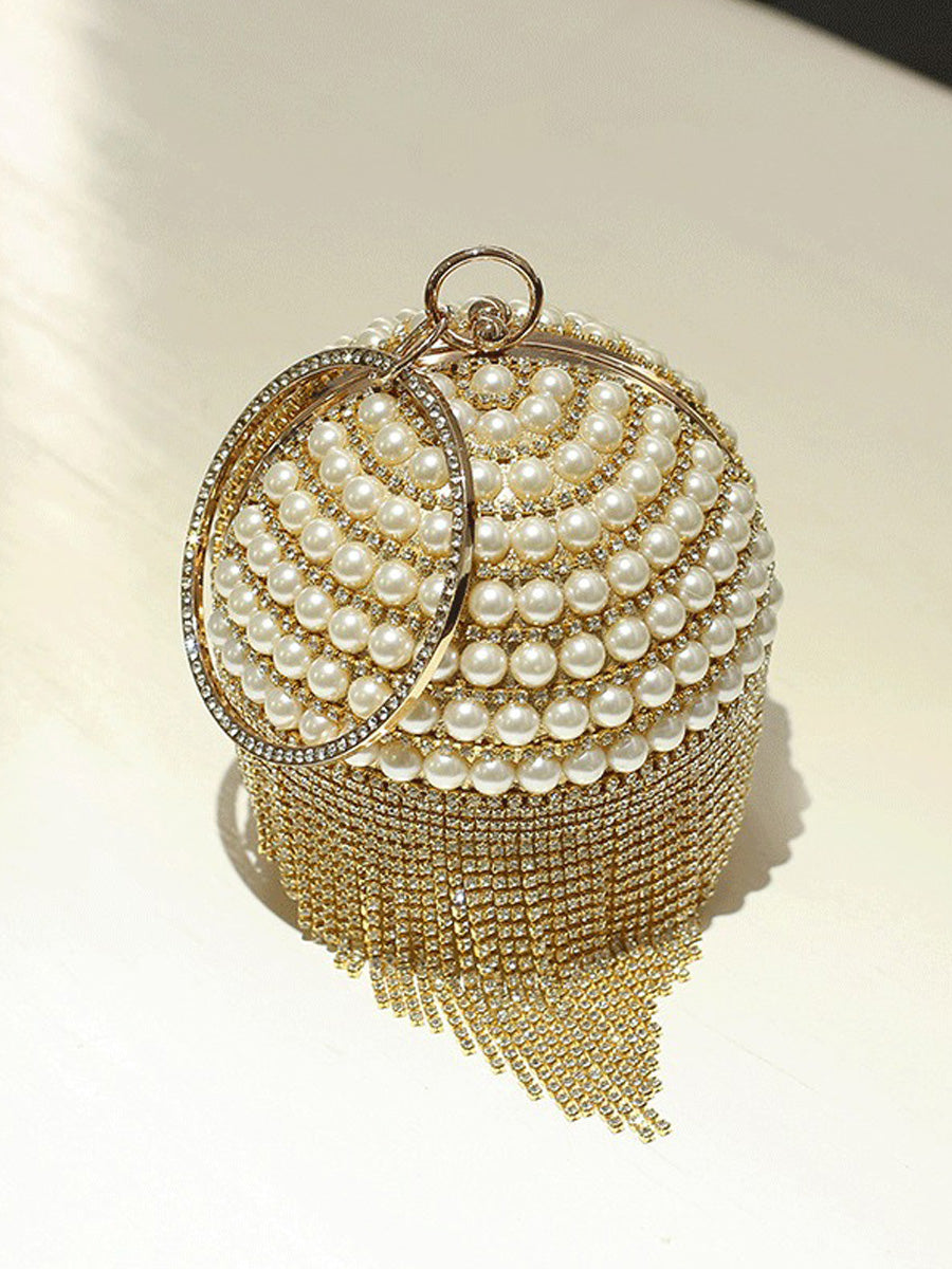 Gianna Large Pearl Tassel Round Bag