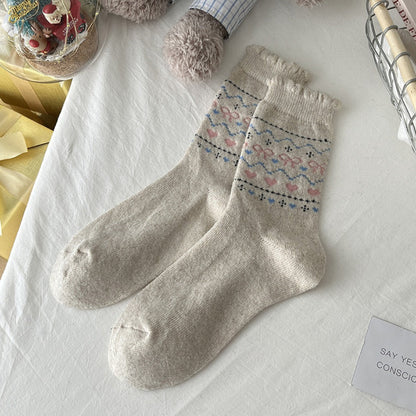 Rufia - Christmas Bow Patterned Warm Socks