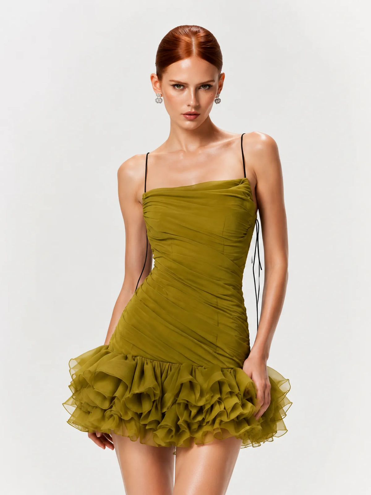 Lorelei Pleated Ruffle Mini Dress In Green