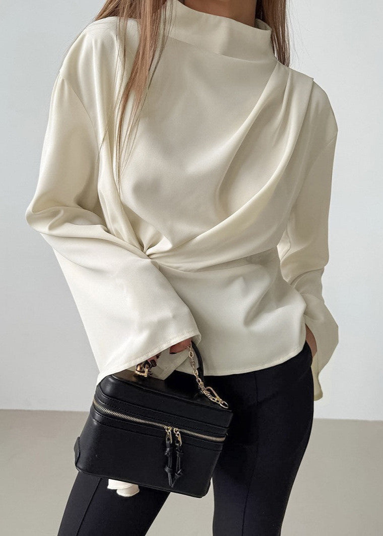 Twist Front Draped Polyester Blend Blouse