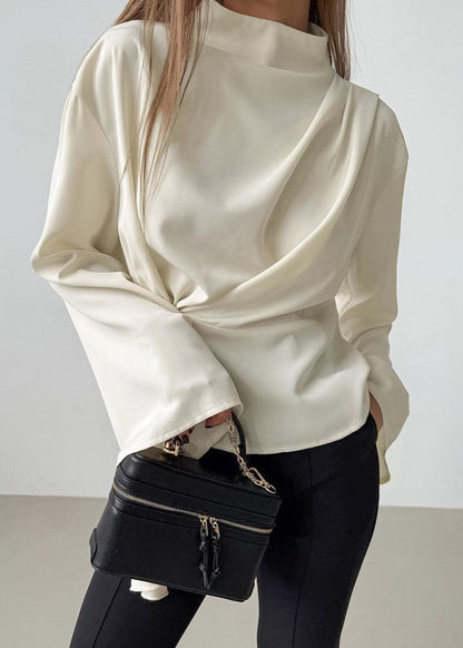 Twist Front Draped Polyester Blend Blouse