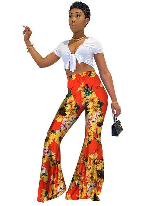 New Printed High-Waist Flared Pants Holiday Style Leggings