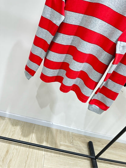 Miu 26s Striped Jersey Polo Shirt Red Gray Cotton 349696
