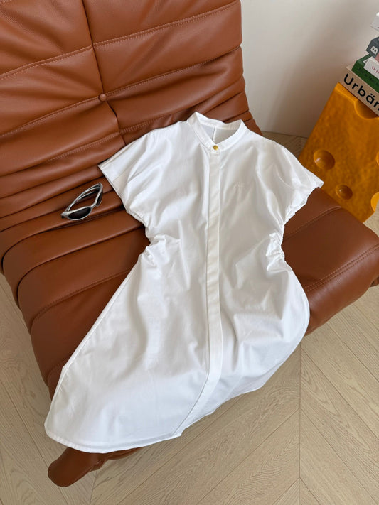 Celine 25 Flying Sleeve Waist Dress White Cotton