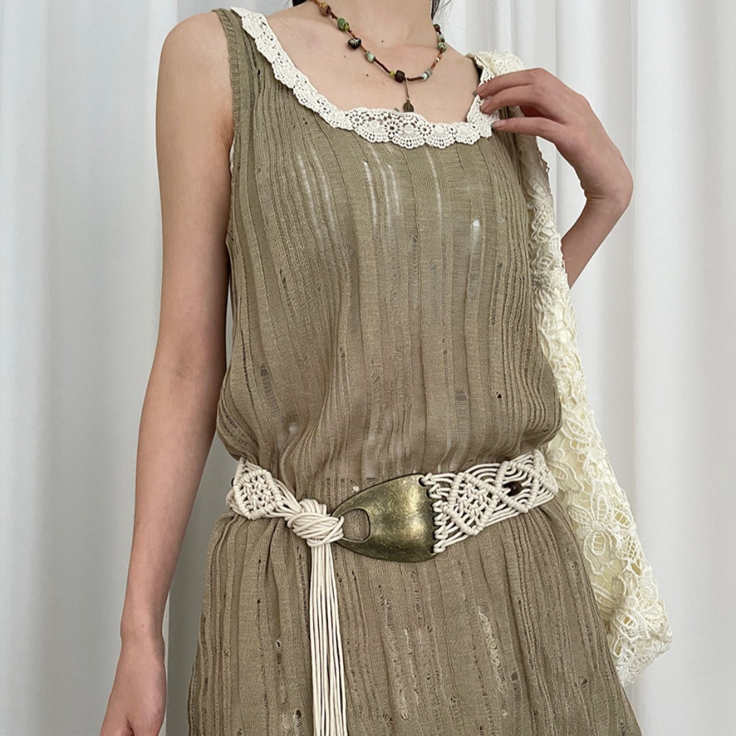 Beco - Distressed Metal Woven Belt - Boho &amp; Viantage