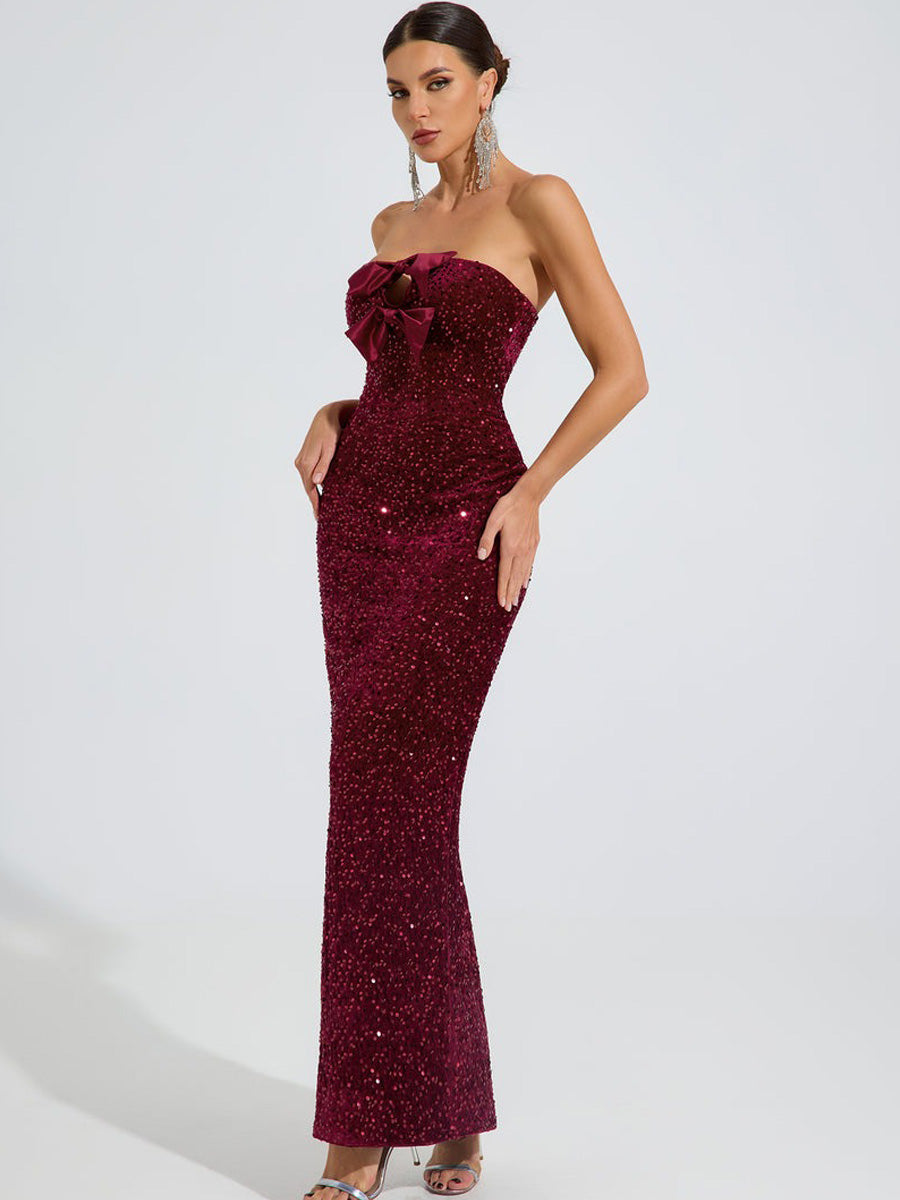 Hailey Sequin Bow Strapless Maxi Dress