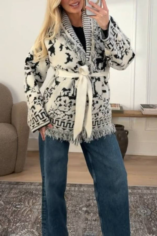 NVLT Knit Fringe Cardigan Sweater