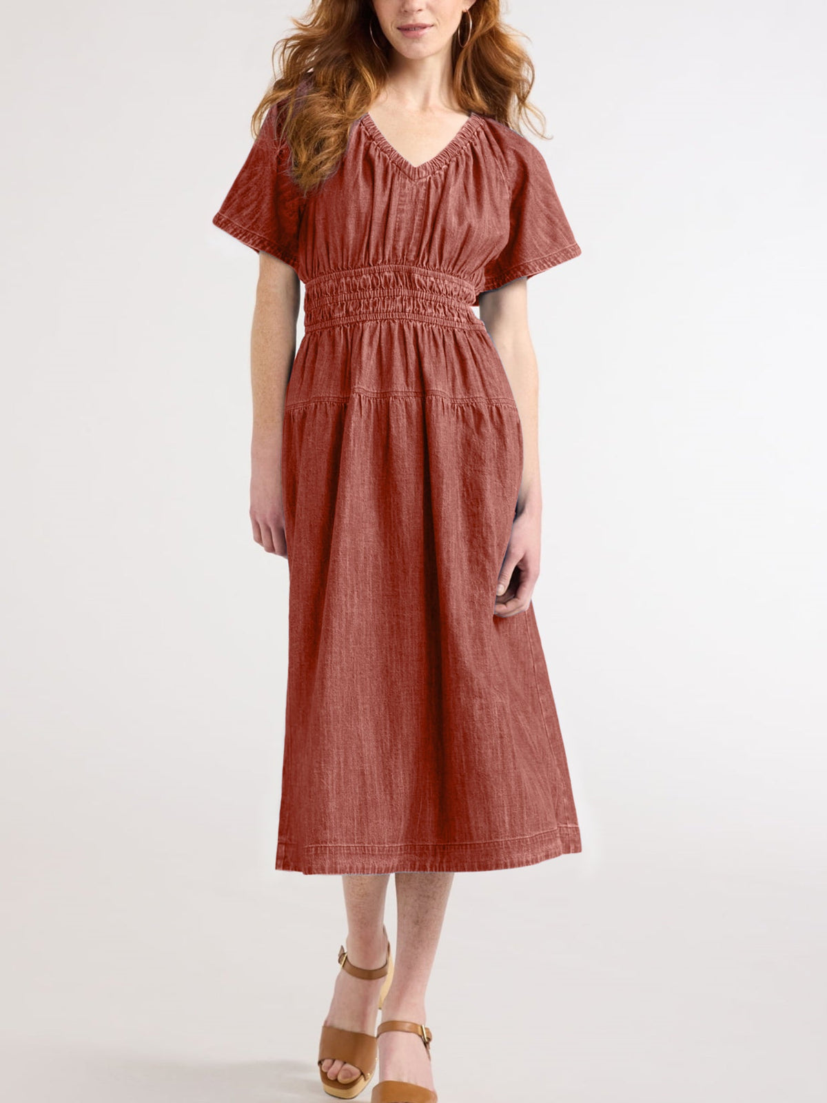 Hot Sale Women's Lightweight Denim Tiered Midi Dress