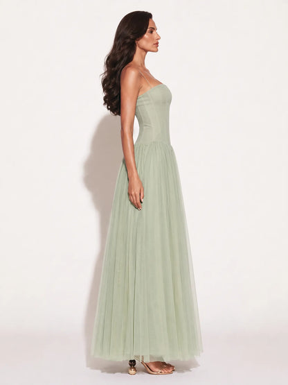 Paisley Strapless Draped Maxi Dress