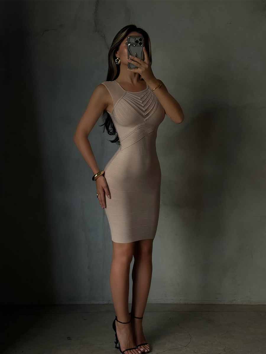 Estelle Mesh Spliced Bandage Midi Dress