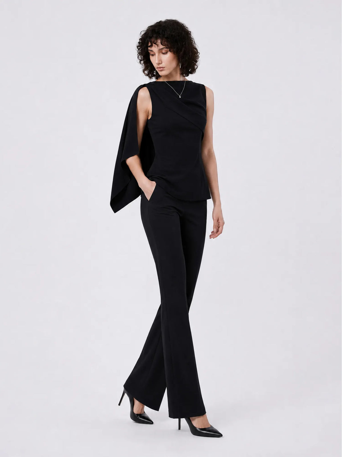 Noelia Fitted Sleeveless Top and High-Waisted Flared Trousers Set