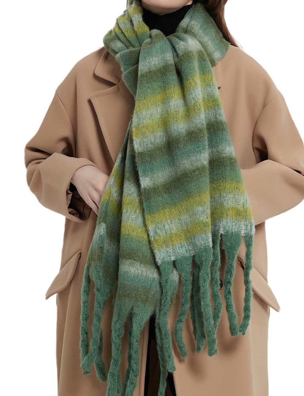 Winter Striped Oversized Thick Soft Tassel Scarfs