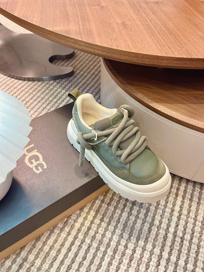UGG Heritage Utility Sneakers Cream Olive Green Suede Cowhide