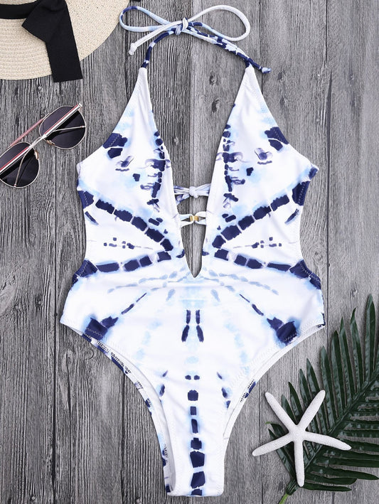 New One-Piece Swimsuit White Smudge Temperament Lady Triangle Vacation Swimsuit Bikini