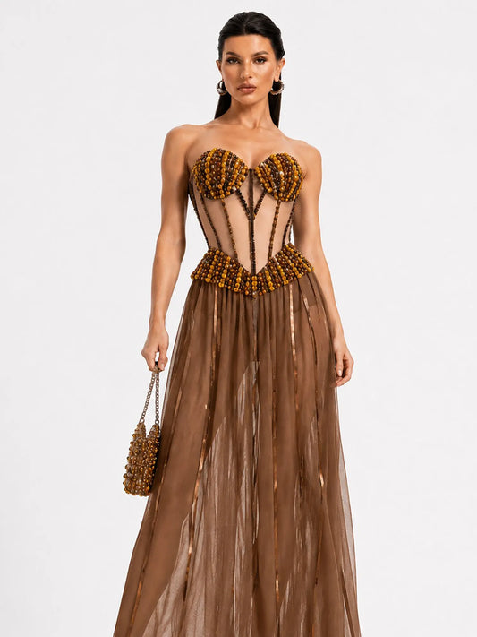 Penelope Rhinestone-Embellished Strapless Tulle Maxi Dress