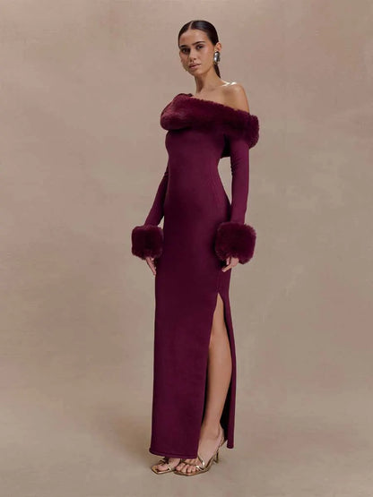 Dahlia Faux Fur Knit Maxi Dress