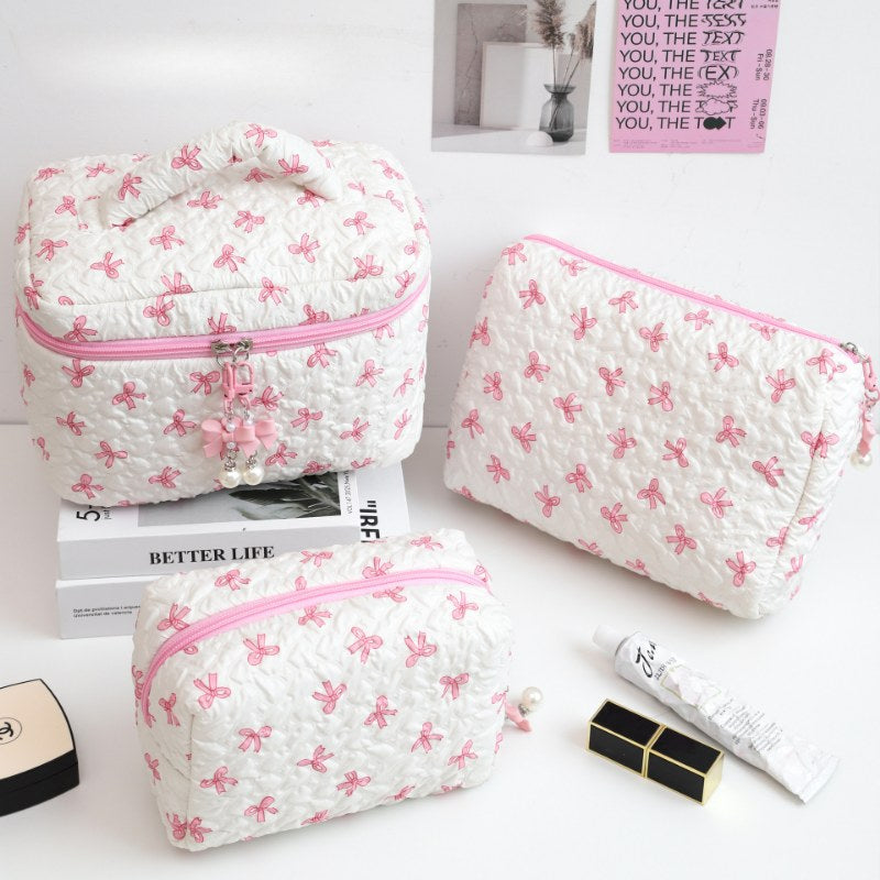 Bow Print Large Capacity Sweet Make Up Bag