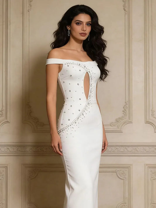 Avalynn Sleeveless Beaded Cutout Maxi Dress