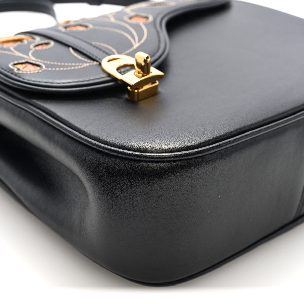 Honey Calfskin Lizard Equestrian Bag Black
