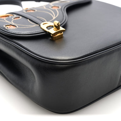 Honey Calfskin Lizard Equestrian Bag Black