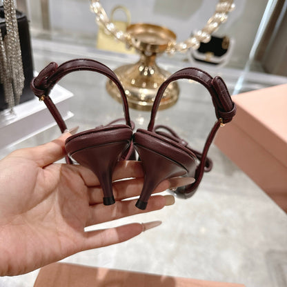 Miu 26 High Heel Slingback 45 Burgundy Leather 592095