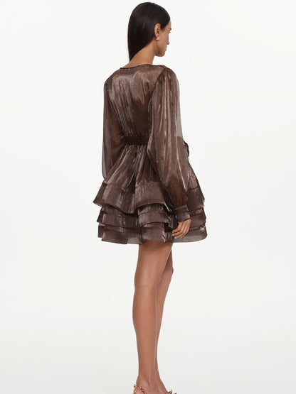 Esme Flowy Long Sleeve Ruffle Polka Dot Woven Mini Dress