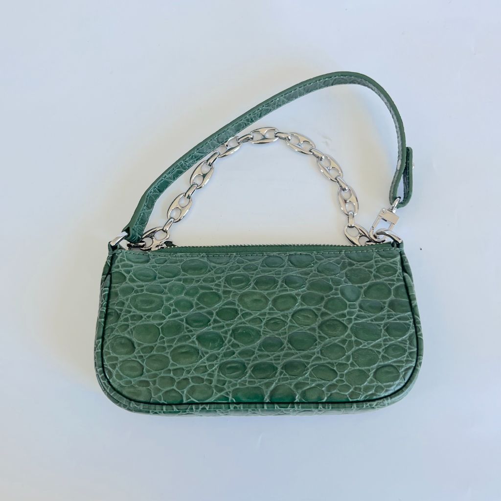 By Far Green Crocodile Embossed Rachel mini hand bag